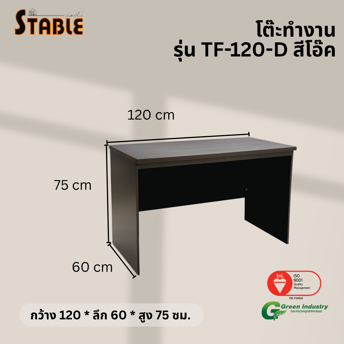 โต๊ะทำงานไม้ STABLE รุ่น TF-120-D 120 ซม. สีโอ๊ค_2
